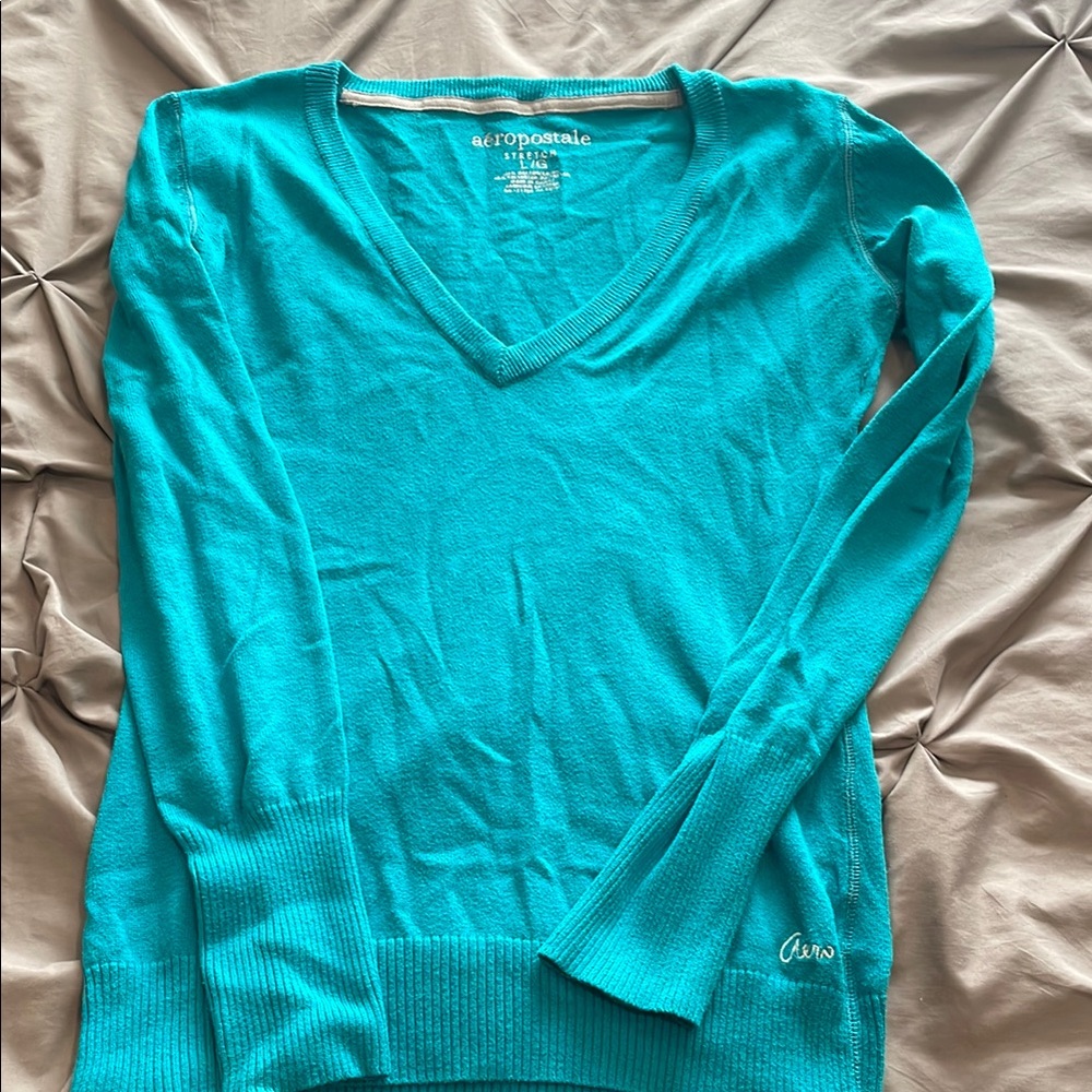Aeropostale Women's Bright Blue V-Neck Sweater